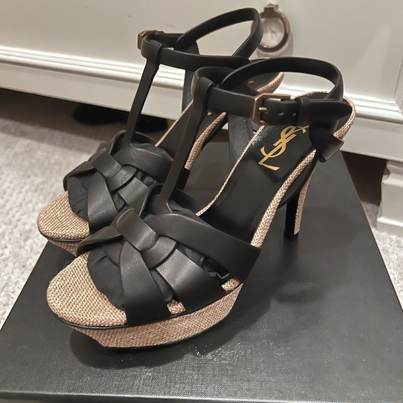 Saint Laurent Tribute 105MM Woven Leather Platform Sandals - Picture 3 of 7